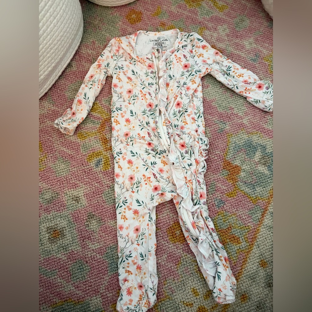 Caden Lane Floral Kids Pajama Set - Pink and Green